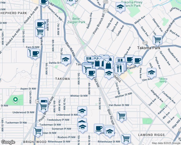 map of restaurants, bars, coffee shops, grocery stores, and more near 101 Independence Avenue Southeast in Washington