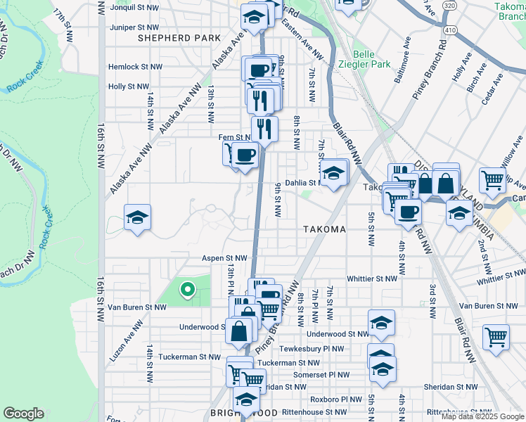 map of restaurants, bars, coffee shops, grocery stores, and more near 101 Independence Avenue Southeast in Washington