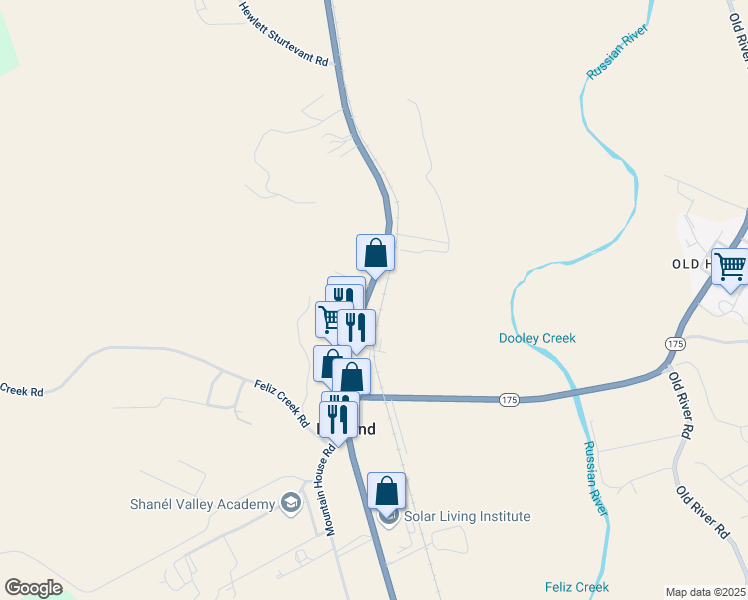 map of restaurants, bars, coffee shops, grocery stores, and more near 13231 U.S. 101 in Hopland