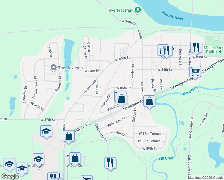 map of restaurants, bars, coffee shops, grocery stores, and more near 8525 Willow Lane in De Soto