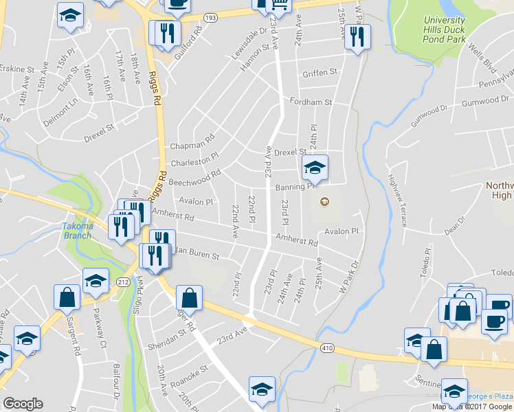 map of restaurants, bars, coffee shops, grocery stores, and more near 7001 22nd Pl in Hyattsville
