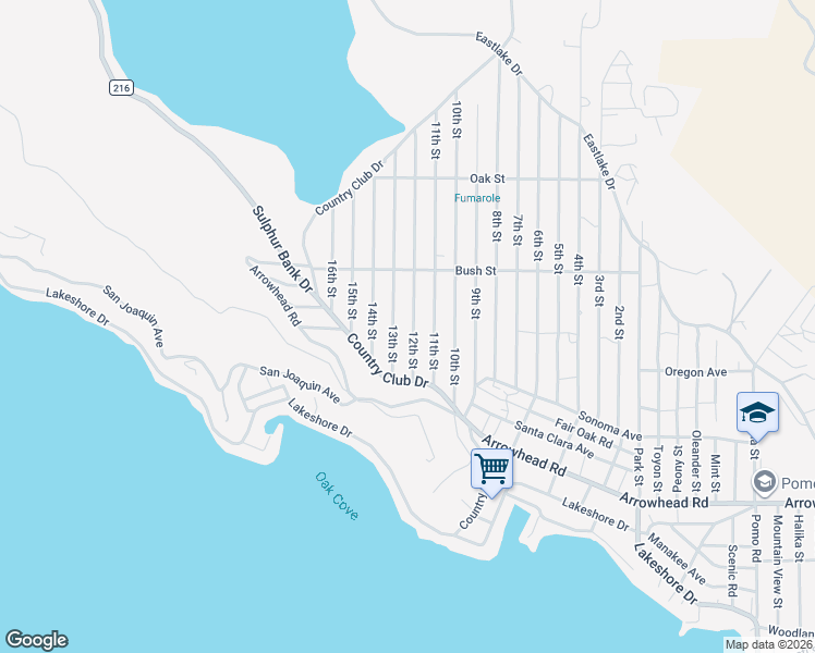 map of restaurants, bars, coffee shops, grocery stores, and more near 3325 12th Street in Clearlake