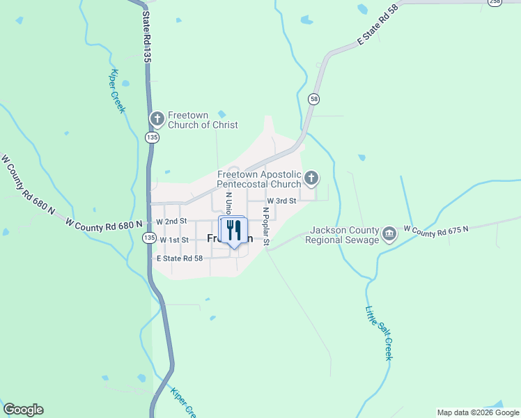 map of restaurants, bars, coffee shops, grocery stores, and more near 6801 North Poplar Street in Freetown