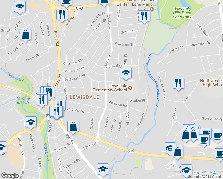 map of restaurants, bars, coffee shops, grocery stores, and more near 7000 23rd Place in Hyattsville