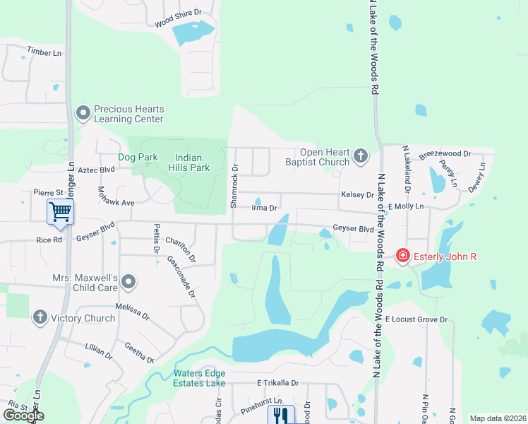 map of restaurants, bars, coffee shops, grocery stores, and more near 5502 Irma Drive in Columbia