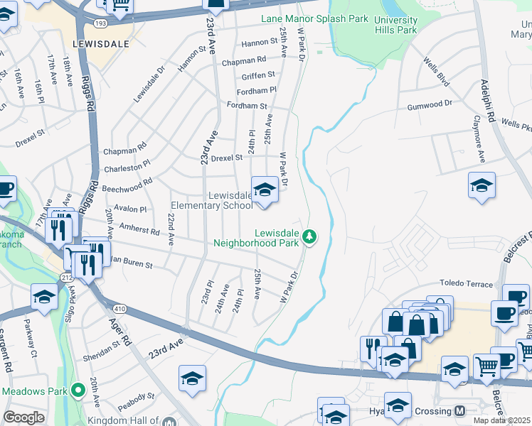 map of restaurants, bars, coffee shops, grocery stores, and more near 2400 Banning Place in Hyattsville