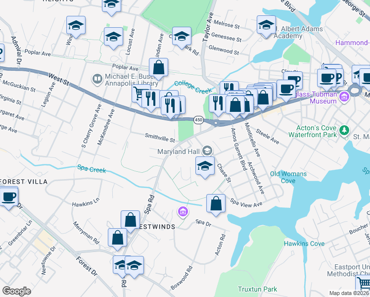map of restaurants, bars, coffee shops, grocery stores, and more near 808 Carrollton Avenue in Annapolis