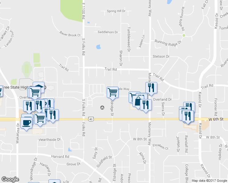 map of restaurants, bars, coffee shops, grocery stores, and more near 448 Eldridge Street in Lawrence
