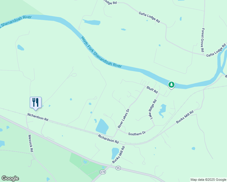 map of restaurants, bars, coffee shops, grocery stores, and more near 164 Lakes Valley Road in Strasburg