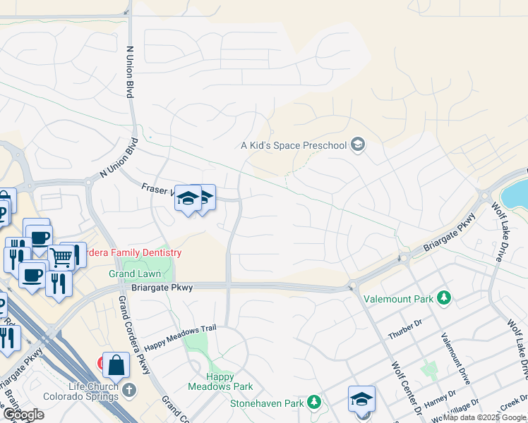map of restaurants, bars, coffee shops, grocery stores, and more near 5312 Mount Cutler Court in Colorado Springs