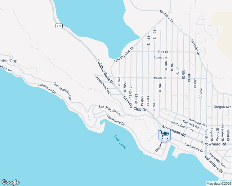 map of restaurants, bars, coffee shops, grocery stores, and more near 13030 Ridge Street in Clearlake