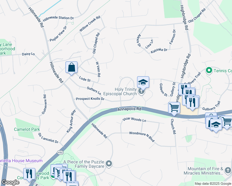 map of restaurants, bars, coffee shops, grocery stores, and more near 13205 Marthas Choice Circle in Bowie
