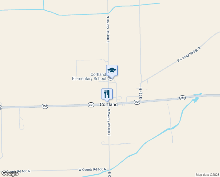 map of restaurants, bars, coffee shops, grocery stores, and more near 6625 North County Road 400 East in Seymour