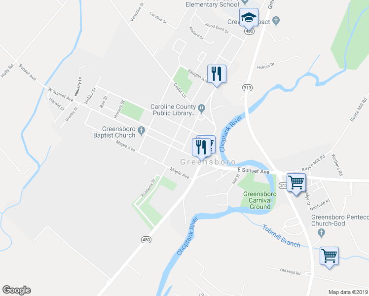 map of restaurants, bars, coffee shops, grocery stores, and more near 116 West Sunset Avenue in Greensboro