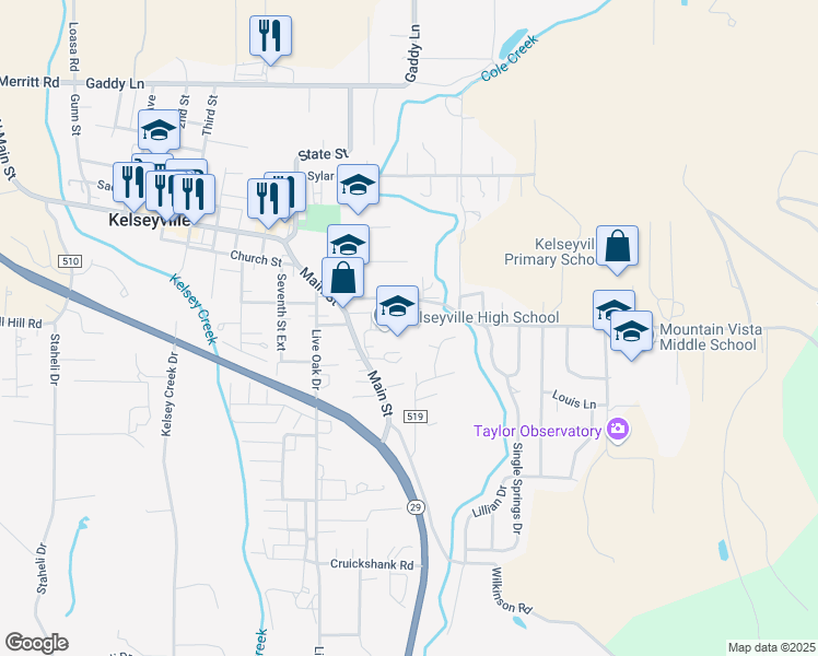 map of restaurants, bars, coffee shops, grocery stores, and more near 5480 Main Street in Kelseyville