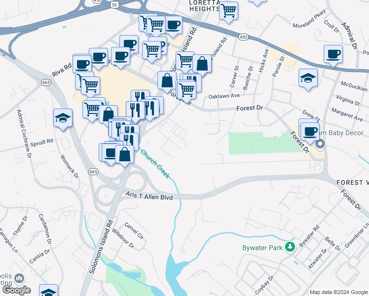 map of restaurants, bars, coffee shops, grocery stores, and more near 138 Dorsey Drive in Edgewater