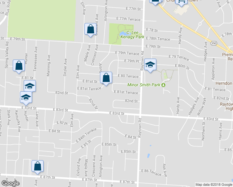 map of restaurants, bars, coffee shops, grocery stores, and more near 9705 East 81st Terrace in Raytown