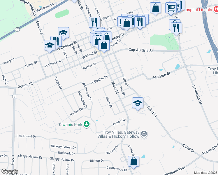 map of restaurants, bars, coffee shops, grocery stores, and more near 140 Lewis Street in Troy