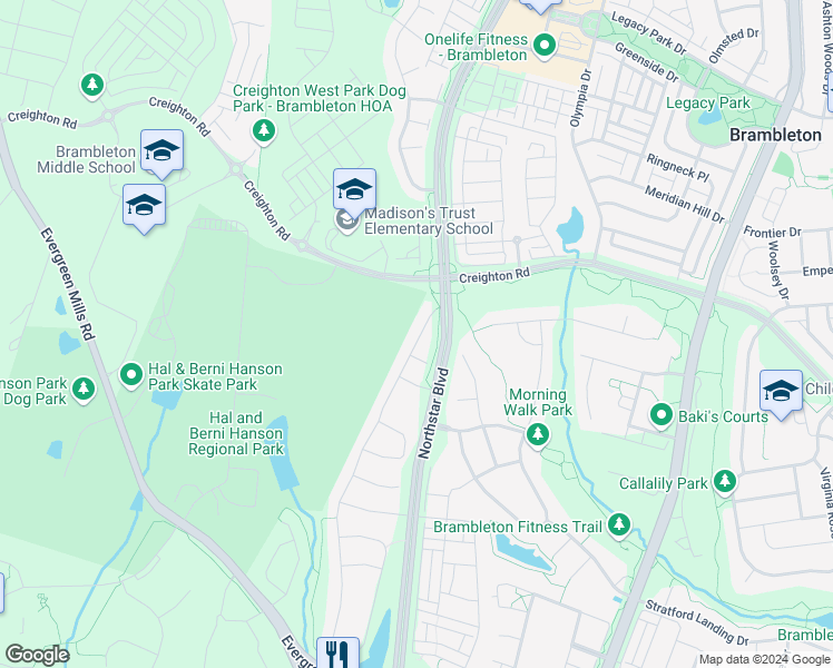 map of restaurants, bars, coffee shops, grocery stores, and more near 23219 Tradewind Drive in Ashburn