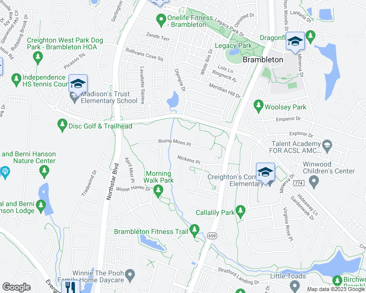 map of restaurants, bars, coffee shops, grocery stores, and more near 42387 Rising Moon Place in Ashburn