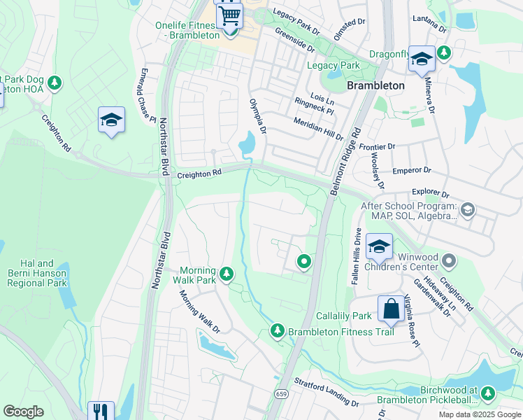 map of restaurants, bars, coffee shops, grocery stores, and more near 42387 Rising Moon Place in Ashburn