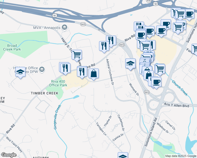 map of restaurants, bars, coffee shops, grocery stores, and more near 240 Cardamon Drive in Edgewater