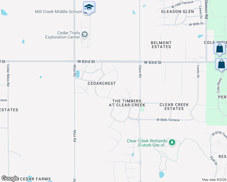 map of restaurants, bars, coffee shops, grocery stores, and more near 8457 Shady Bend Road in Lenexa