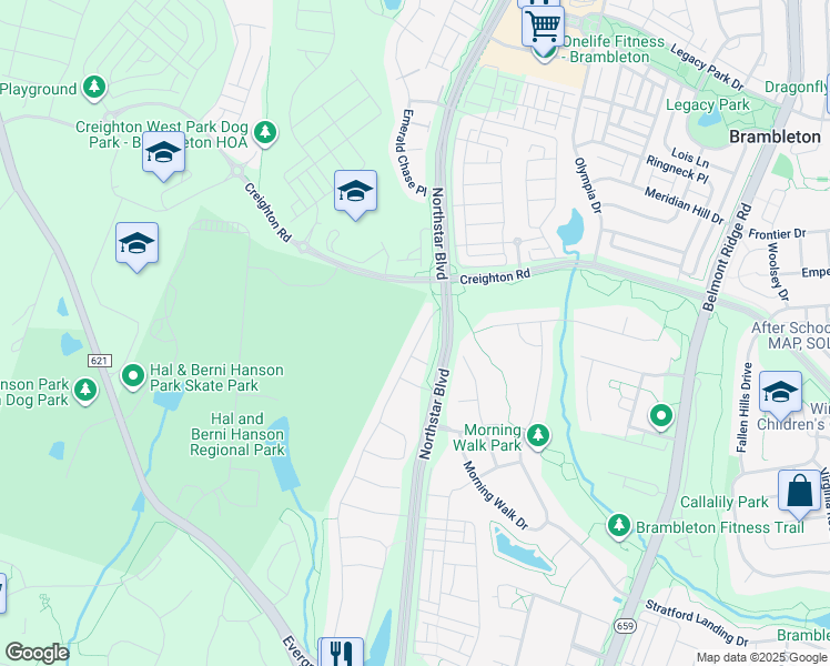 map of restaurants, bars, coffee shops, grocery stores, and more near 23219 Tradewind Drive in Ashburn