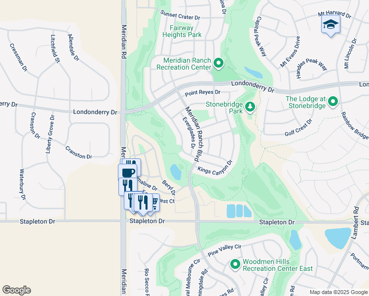 map of restaurants, bars, coffee shops, grocery stores, and more near 9891 Antler Creek Drive in Peyton