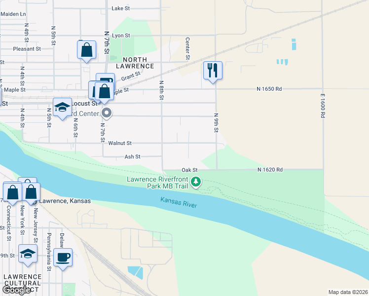 map of restaurants, bars, coffee shops, grocery stores, and more near 167 Comfort Ct in Lawrence