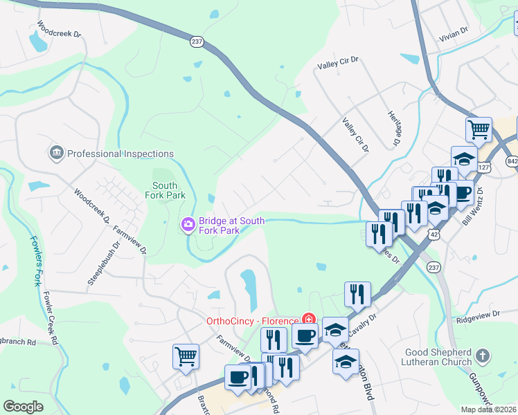map of restaurants, bars, coffee shops, grocery stores, and more near 71 Wellington Drive in Florence