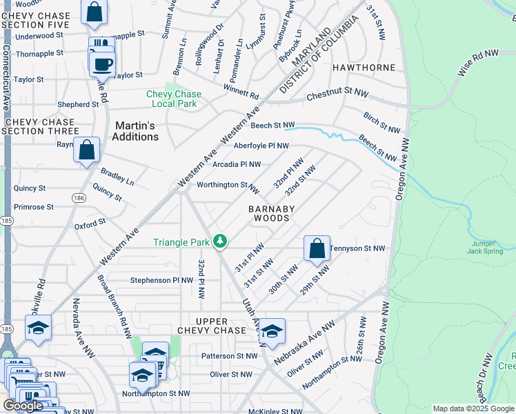 map of restaurants, bars, coffee shops, grocery stores, and more near 6460 32nd Street Northwest in Washington