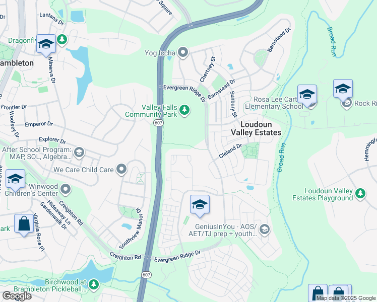 map of restaurants, bars, coffee shops, grocery stores, and more near 23225 Milltown Knoll Square in Ashburn
