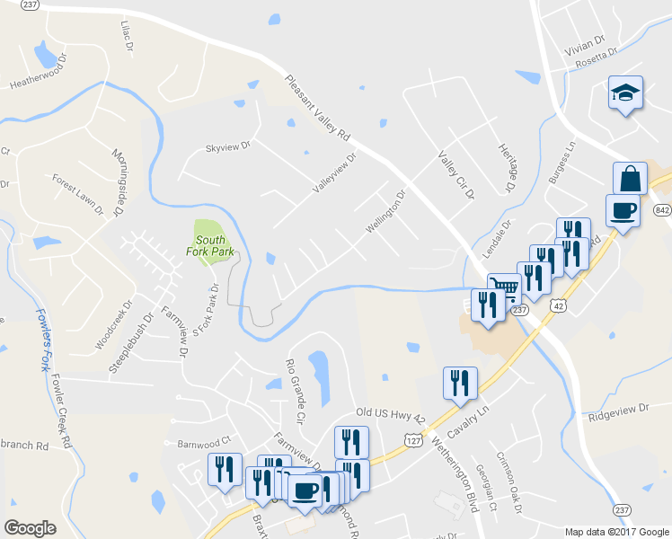 map of restaurants, bars, coffee shops, grocery stores, and more near 71 Wellington Dr in Florence