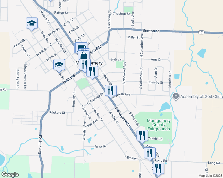 map of restaurants, bars, coffee shops, grocery stores, and more near 311 South Wentz Street in Montgomery City