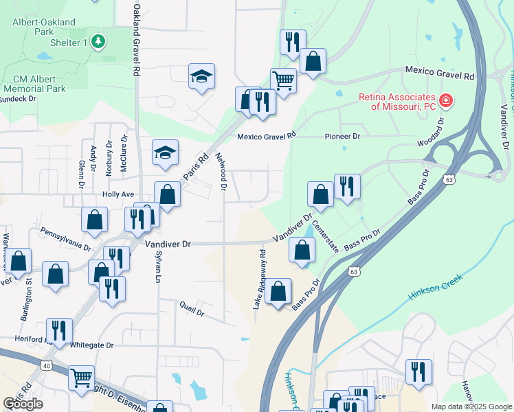 map of restaurants, bars, coffee shops, grocery stores, and more near 2806 Mulberry Road in Columbia