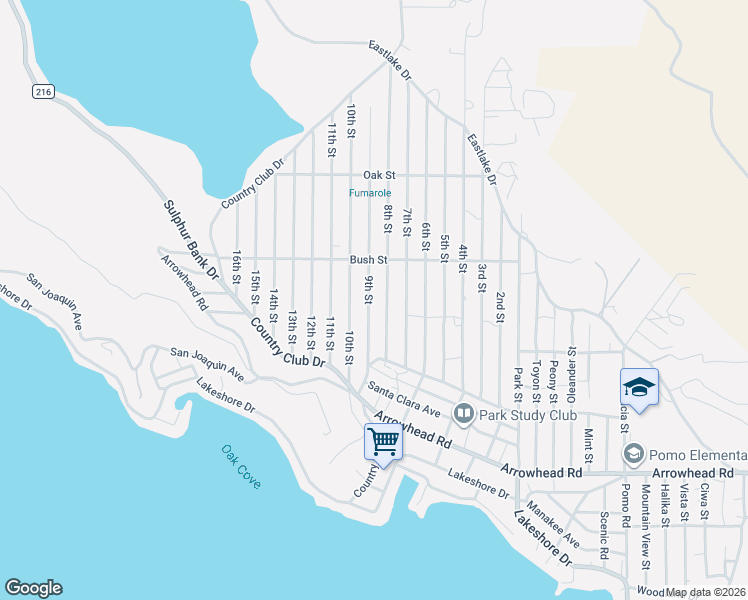 map of restaurants, bars, coffee shops, grocery stores, and more near 3321 9th Street in Clearlake