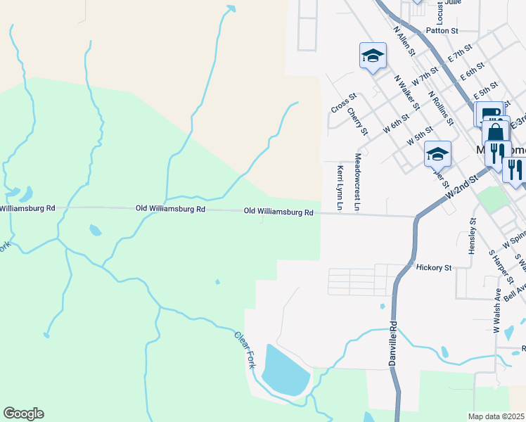 map of restaurants, bars, coffee shops, grocery stores, and more near Old Williamsburg Road in Montgomery City