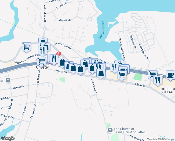 map of restaurants, bars, coffee shops, grocery stores, and more near 100 Dominion Road in Chester