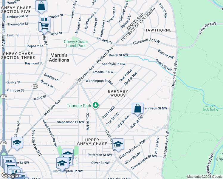 map of restaurants, bars, coffee shops, grocery stores, and more near 6460 32nd Street Northwest in Washington