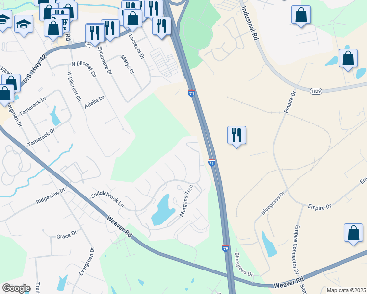 map of restaurants, bars, coffee shops, grocery stores, and more near 144 Hitching Post Place in Florence