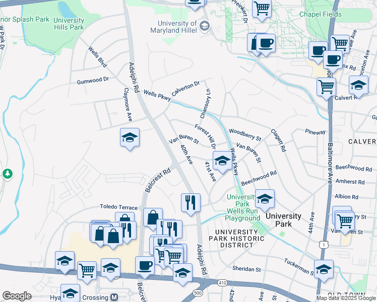 map of restaurants, bars, coffee shops, grocery stores, and more near 6903 40th Avenue in University Park