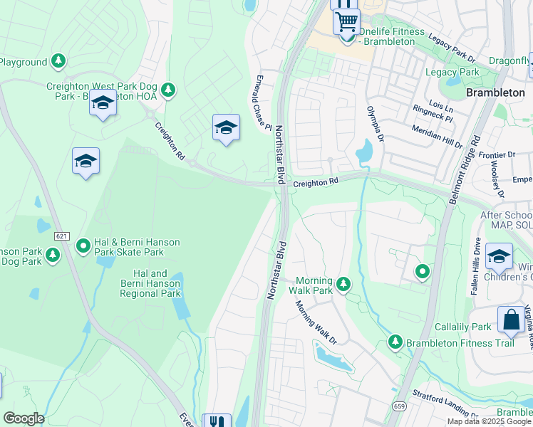 map of restaurants, bars, coffee shops, grocery stores, and more near 23211 Tradewind Drive in Ashburn