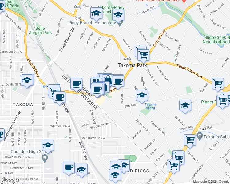 map of restaurants, bars, coffee shops, grocery stores, and more near 101 Independence Avenue Southeast in Washington