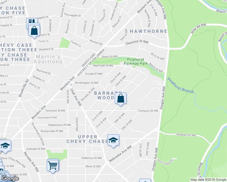 map of restaurants, bars, coffee shops, grocery stores, and more near 6617 32nd Street Northwest in Washington