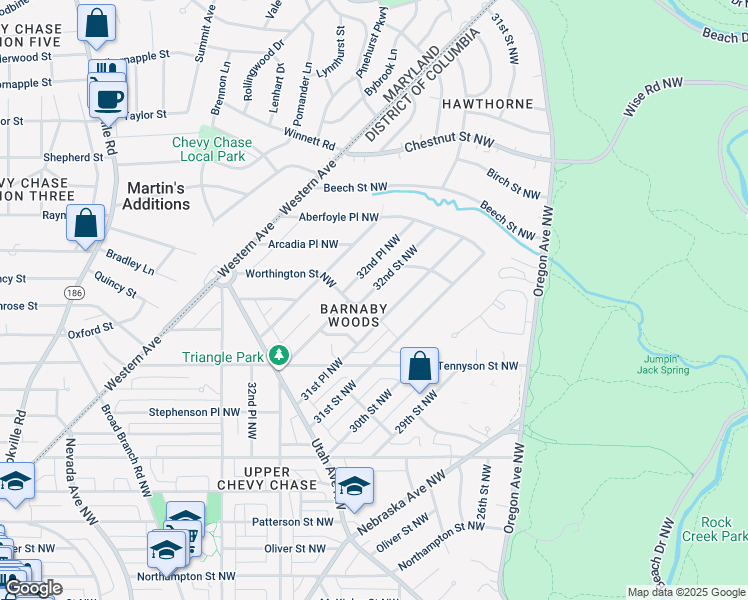 map of restaurants, bars, coffee shops, grocery stores, and more near 6617 32nd Street Northwest in Washington