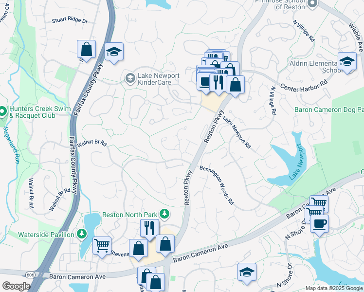 map of restaurants, bars, coffee shops, grocery stores, and more near 11796 Bayfield Court in Reston