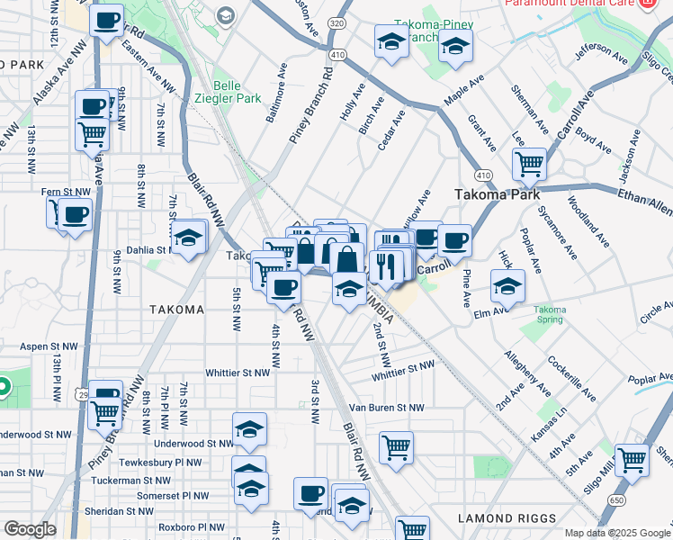 map of restaurants, bars, coffee shops, grocery stores, and more near 101 Independence Avenue Southeast in Washington