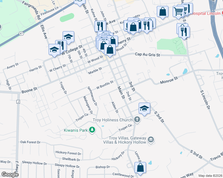 map of restaurants, bars, coffee shops, grocery stores, and more near 140 Lewis Street in Troy