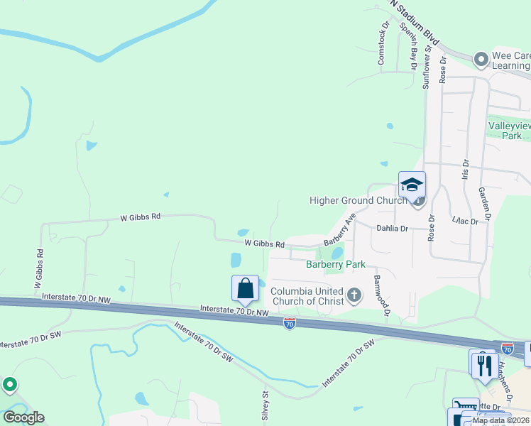map of restaurants, bars, coffee shops, grocery stores, and more near 3501-3587 West Gibbs Road in Columbia